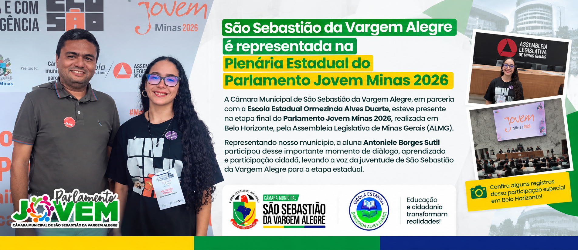 Câmara Municipal participa da etapa final do Parlamento Jovem Minas 2026 em Belo Horizonte
